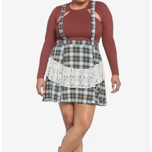 Blue & Grey Plaid Ruffle Suspender Skirt Plus Size